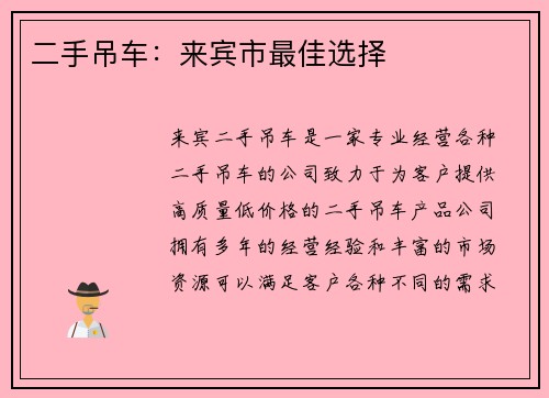 二手吊车：来宾市最佳选择