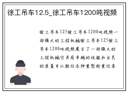 徐工吊车12.5_徐工吊车1200吨视频