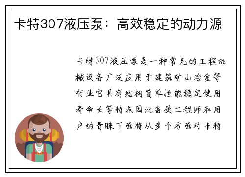 卡特307液压泵：高效稳定的动力源