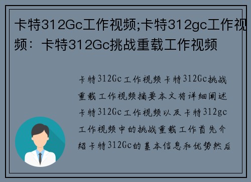 卡特312Gc工作视频;卡特312gc工作视频：卡特312Gc挑战重载工作视频