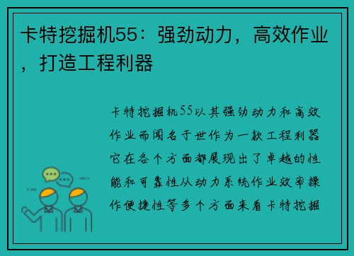 卡特挖掘机55：强劲动力，高效作业，打造工程利器