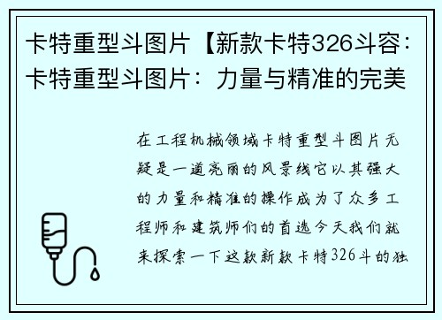 卡特重型斗图片【新款卡特326斗容：卡特重型斗图片：力量与精准的完美结合】
