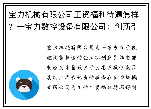 宝力机械有限公司工资福利待遇怎样？—宝力数控设备有限公司：创新引领智能制造